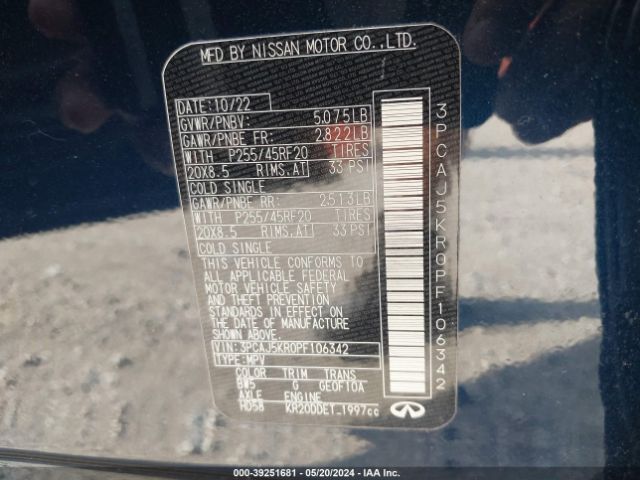 3PCAJ5KR0PF106342 Infiniti Qx55 Essential Awd
