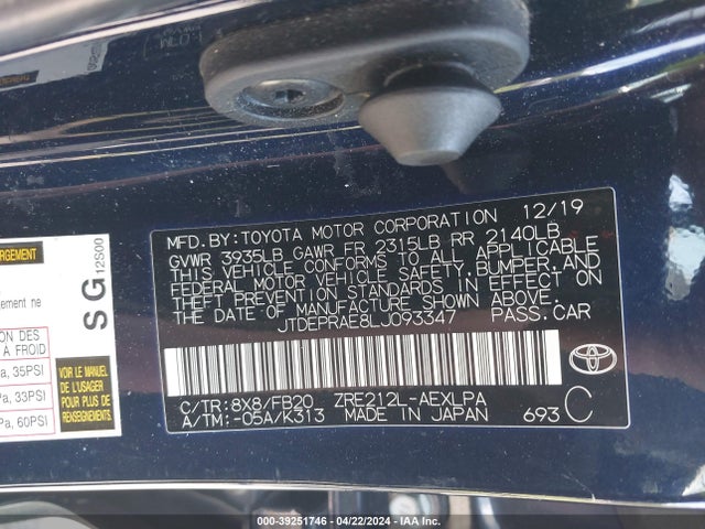 Toyota COROLLA LE 2020 JTDEPRAE8LJ093347 Image 9