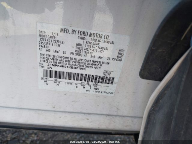 2FMPK4K91KBB21080 Ford Edge Titanium