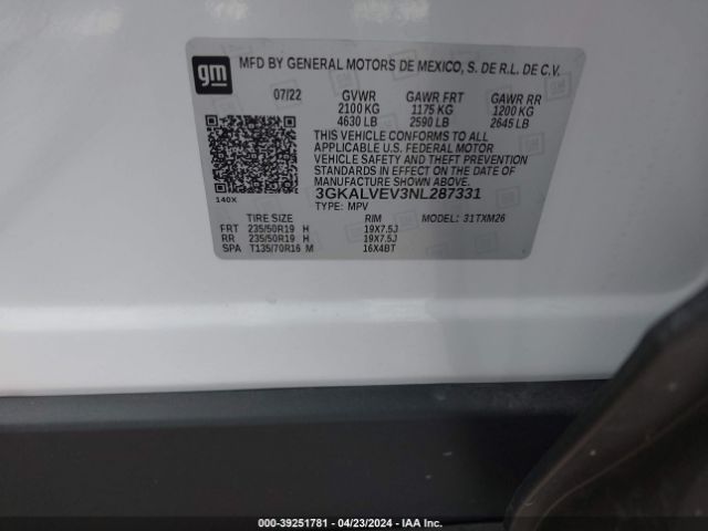 3GKALVEV3NL287331 GMC Terrain Awd Slt