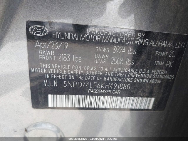 Hyundai mpi nu 2019 5NPD74LF6KH491880 Image 26