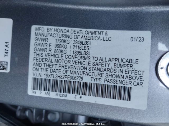 19XFL2H82PE006228 Honda Civic Sport
