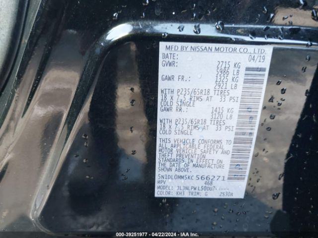 5N1DL0MM5KC566271 Infiniti QX60 PURE