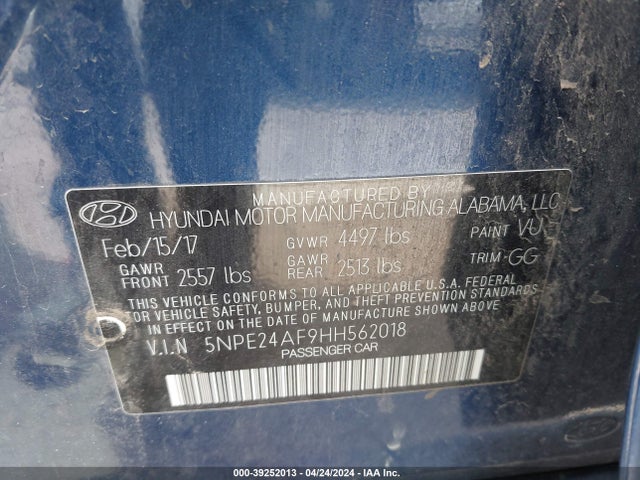 Hyundai Sonata 2017 5NPE24AF9HH562018 Image 9