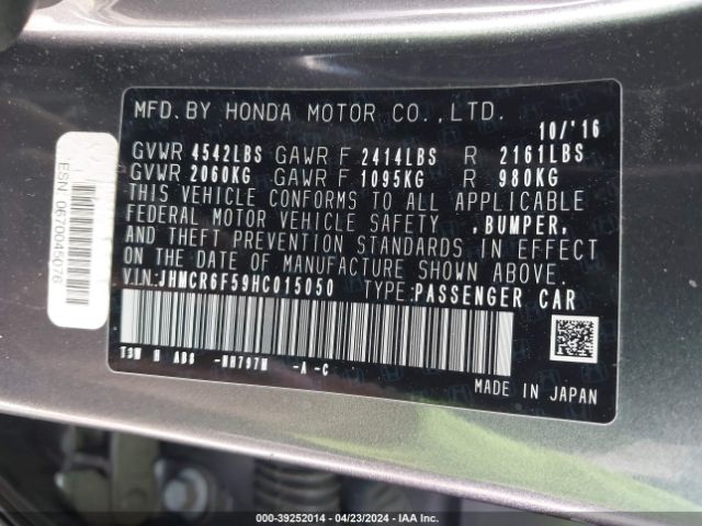 JHMCR6F59HC015050 Honda Accord Hybrid Ex-l