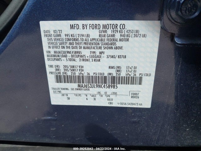 Ford Ecosport Ses 2022 MAJ6S3JL9NC458985 Image 9