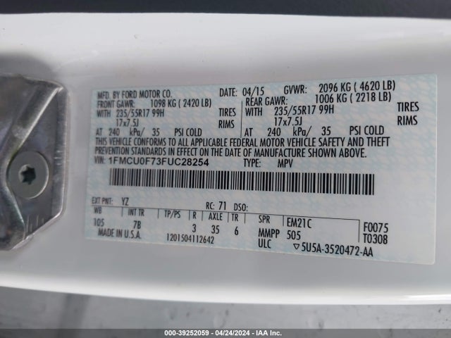 Ford ESCAPE S 2015 1FMCU0F73FUC28254 Image 9