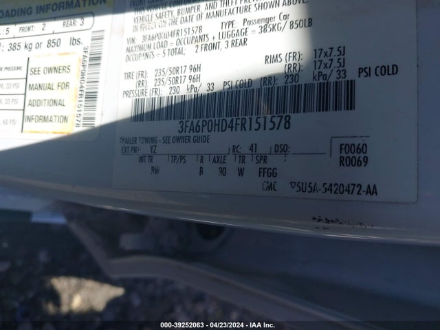 Ford FUSION SE 2015 3FA6P0HD4FR151578 Image 9