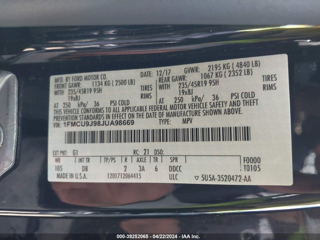 Ford Escape Titanium 2018 1FMCU9J98JUA98669 Image 9