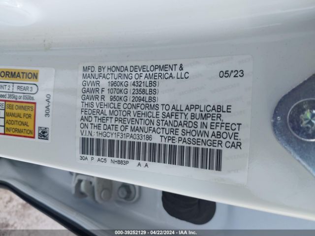 1HGCY1F31PA033186 Honda ACCORD EX