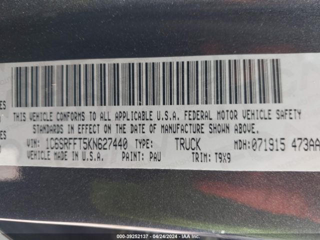 1C6SRFFT5KN627440 RAM 1500 Big Horn/lone Star  4x4 5'7 Box