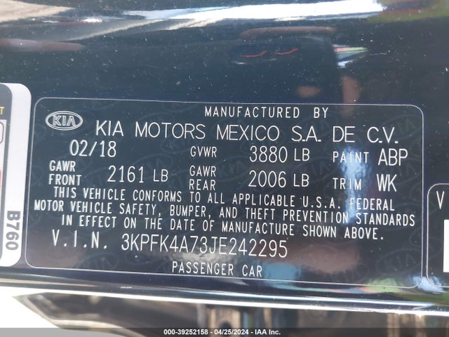 KIA FORTE LX 2018 3KPFK4A73JE242295 Image 9