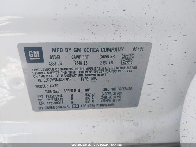 Chevrolet Trax Awd Lt 2021 KL7CJPSM5MB369916 Image 9