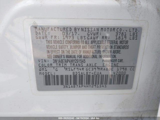Nissan SENTRA S 2017 3N1AB7AP4HY291545 Image 9