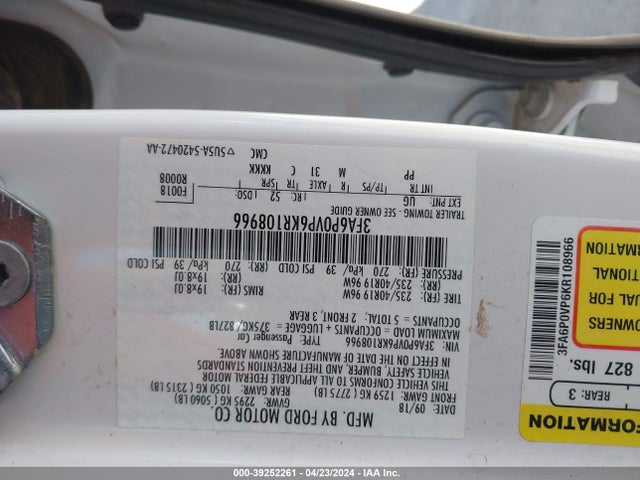 3FA6P0VP6KR108966 Ford Fusion Sport