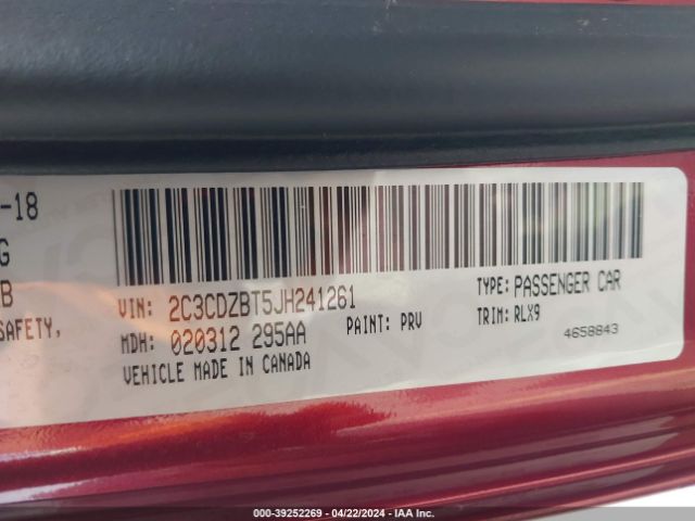 2C3CDZBT5JH241261 Dodge Challenger R/t Plus