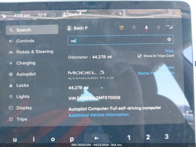 5YJ3E1EA0MF870909 Tesla Model 3 Standard Range Plus Rear-wheel Drive