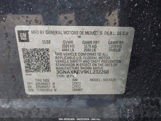 Chevrolet EQUINOX LT 2019 3GNAXKEV9KL232268 Image 9