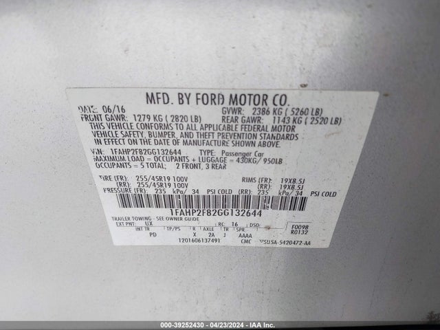 Ford Taurus Limited 2016 1FAHP2F82GG132644 Image 9
