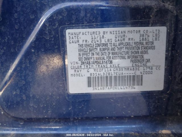 3N1AB7AP0KL614736 Nissan SENTRA SV