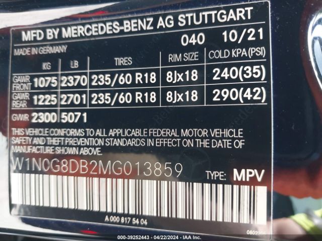 W1N0G8DB2MG013859 Mercedes-Benz Glc 300 Suv