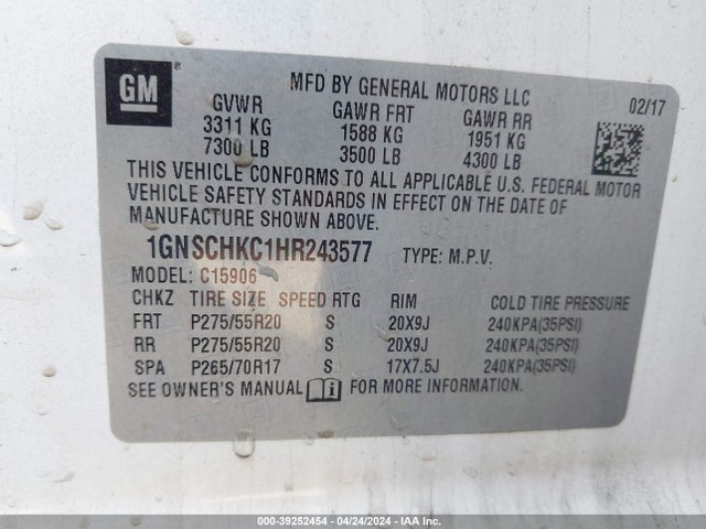 Chevrolet Suburban Lt 2017 1GNSCHKC1HR243577 Image 9