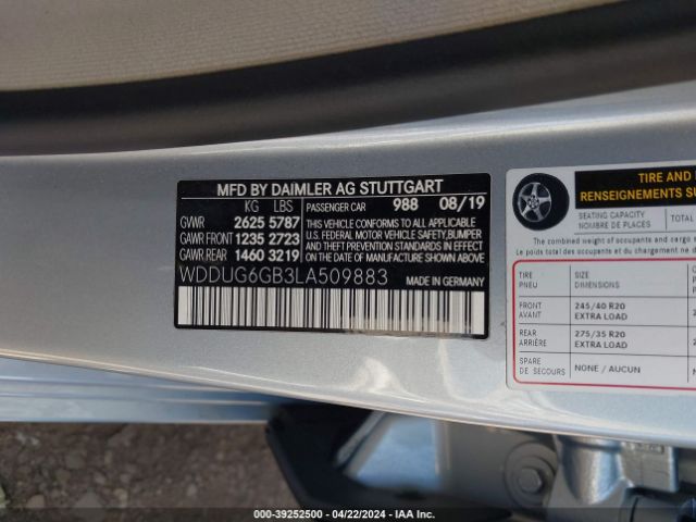 WDDUG6GB3LA509883 Mercedes-Benz S 450
