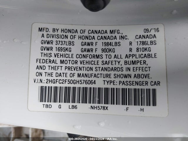 Honda Civic Lx 2016 2HGFC2F50GH576064 Image 9