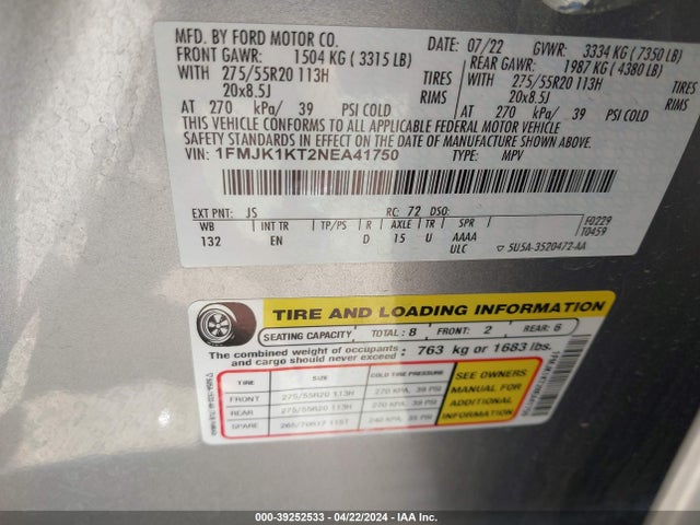 Ford Expedition Limited Max 2022 1FMJK1KT2NEA41750 Image 9
