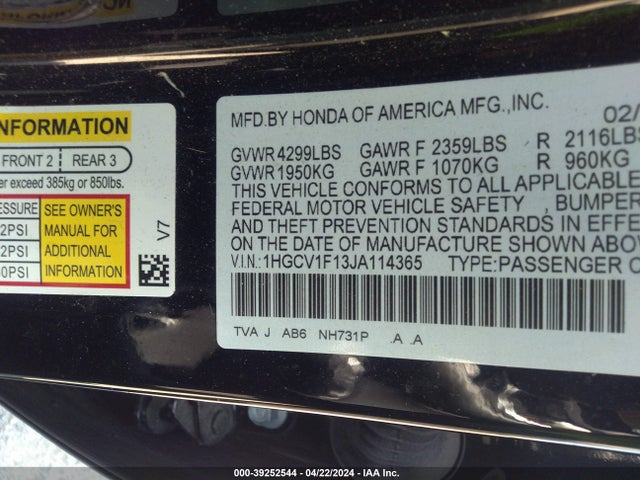 Honda ACCORD LX 2018 1HGCV1F13JA114365 Image 9