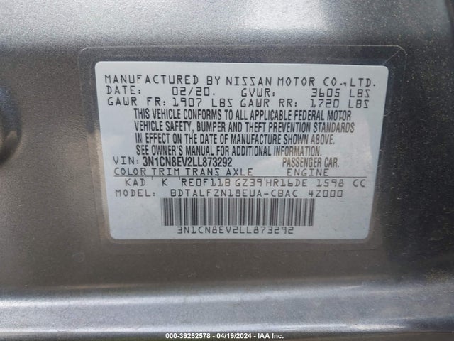 Nissan Versa Sv Xtronic Cvt 2020 3N1CN8EV2LL873292 Image 9