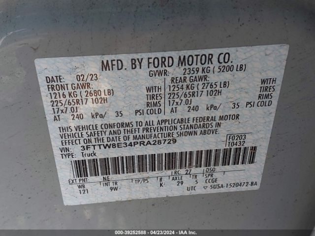 3FTTW8E34PRA28729 Ford Maverick Xl