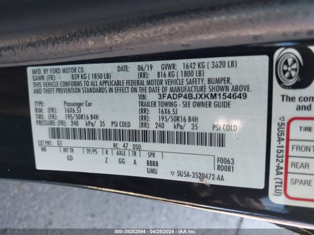 3FADP4BJXKM154649 Ford FIESTA SE