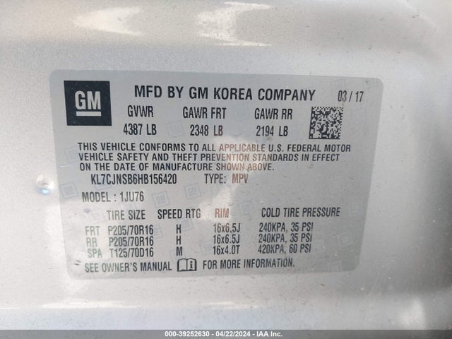 Chevrolet TRAX LS 2017 KL7CJNSB6HB156420 Image 9