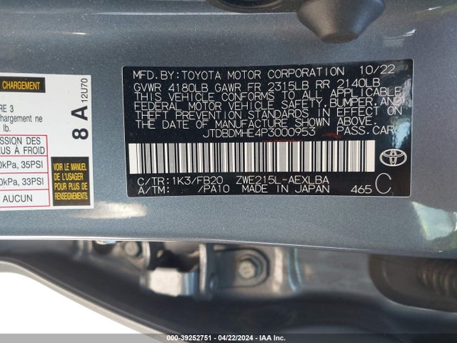 Toyota Corolla Hybrid Le 2023 JTDBDMHE4P3000953 Image 9