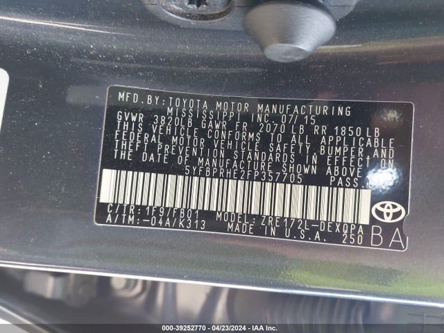 Toyota Corolla Le Eco 2015 5YFBPRHE2FP357705 Image 9