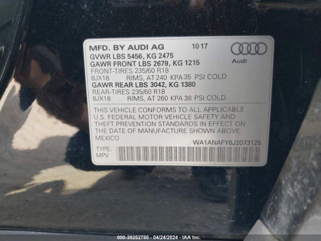 WA1ANAFY8J2073125 Audi Q5 2.0t Premium/2.0t Tech Premium