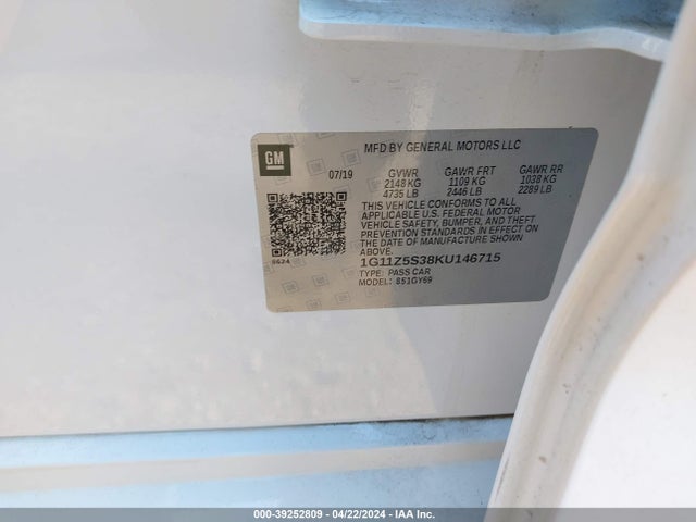 Chevrolet IMPALA LT 2019 1G11Z5S38KU146715 Image 9