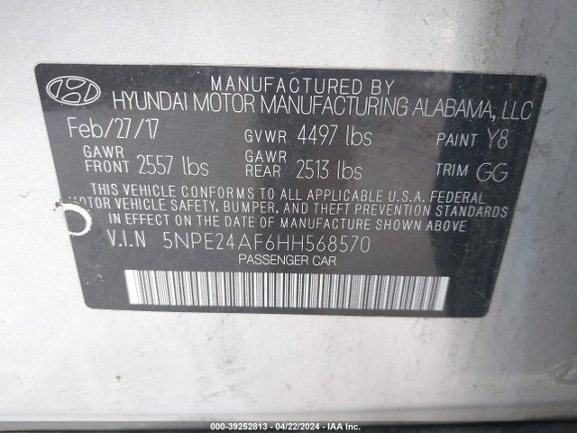 Hyundai Sonata 2017 5NPE24AF6HH568570 Image 9