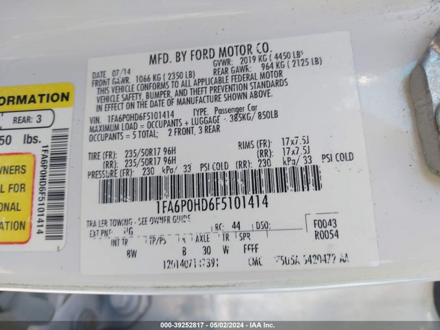 Ford FUSION SE 2015 1FA6P0HD6F5101414 Image 9