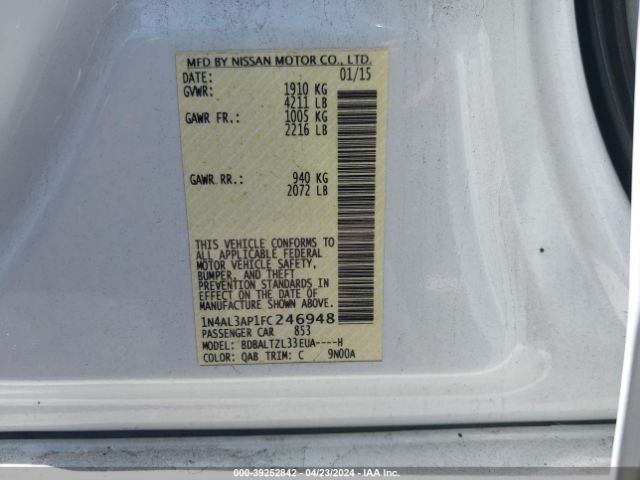 1N4AL3AP1FC246948 Nissan Altima 2.5 Sl