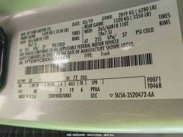 Ford F-150 Xlt 2019 1FTEW1CBXKKD15435 Image 9