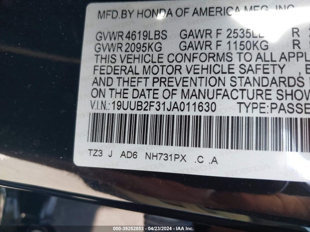 19UUB2F31JA011630 Acura TLX