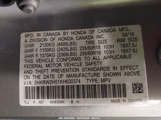 Honda CR-V EX 2019 2HKRW2H51KH630374 Image 9