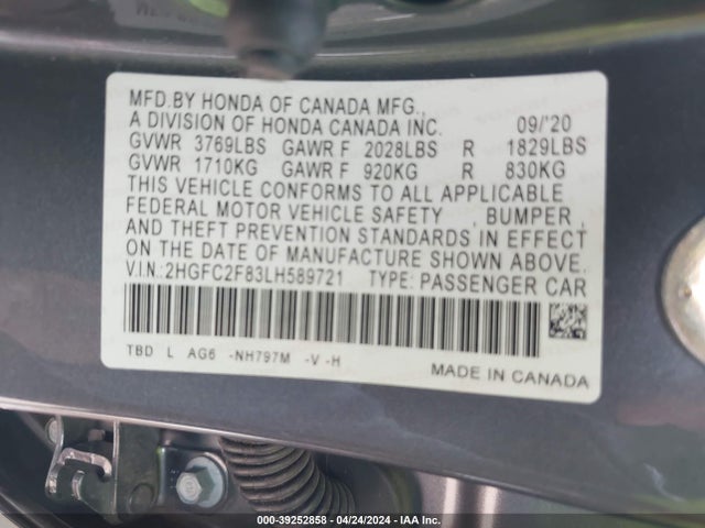 Honda Civic Sport 2020 2HGFC2F83LH589721 Image 9