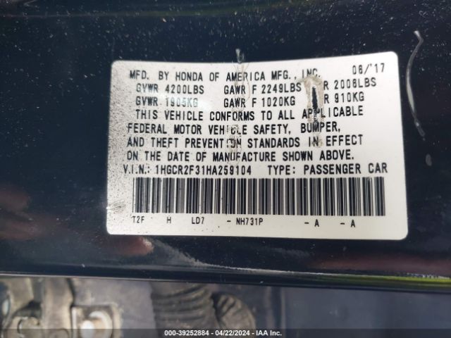1HGCR2F31HA259104 Honda ACCORD LX