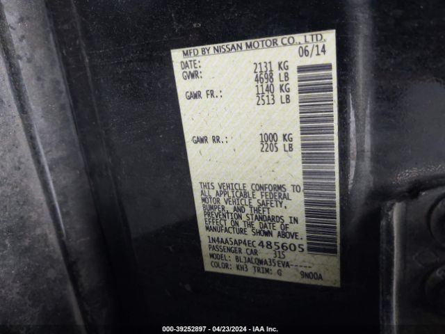 1N4AA5AP4EC485605 Nissan Maxima 3.5 S/3.5 Sv