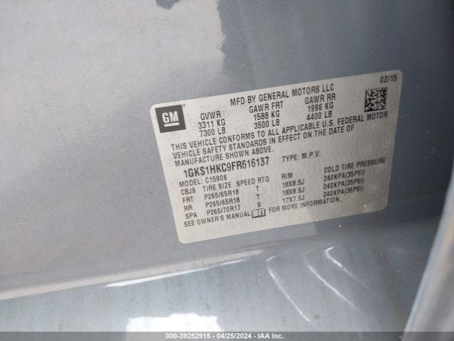 1GKS1HKC9FR616137 GMC Yukon Xl 1500 Slt