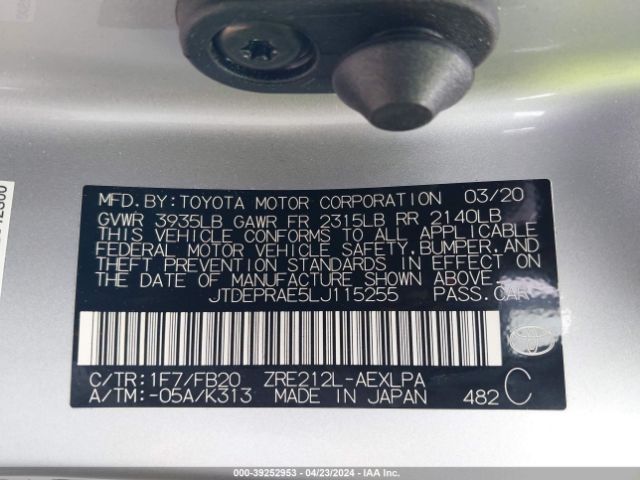 JTDEPRAE5LJ115255 Toyota COROLLA LE