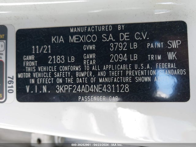 KIA Forte Lxs 2022 3KPF24AD4NE431128 Image 9